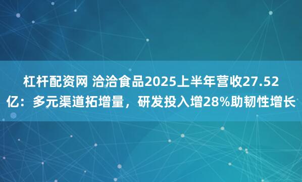 杠杆配资网 洽洽食品2025上半年营收27.52亿：多元渠道拓增量，研发投入增28%助韧性增长